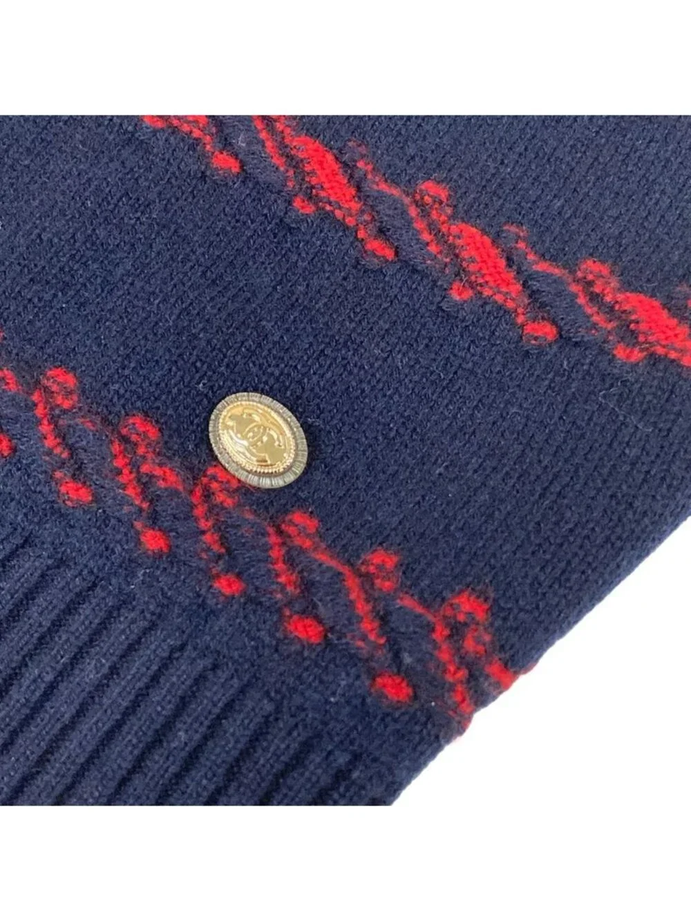 Chanel Long Sleeve Sweater S White Navy Red Cashmere